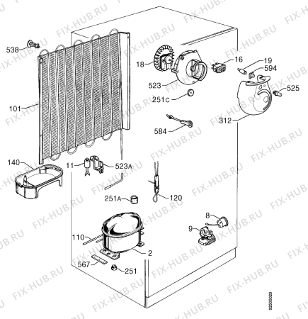 Взрыв-схема холодильника Rex RD290S - Схема узла Cooling system 017